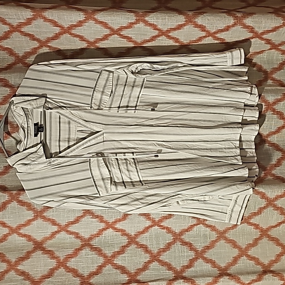 Womens White Striped Long Sleve Blouse